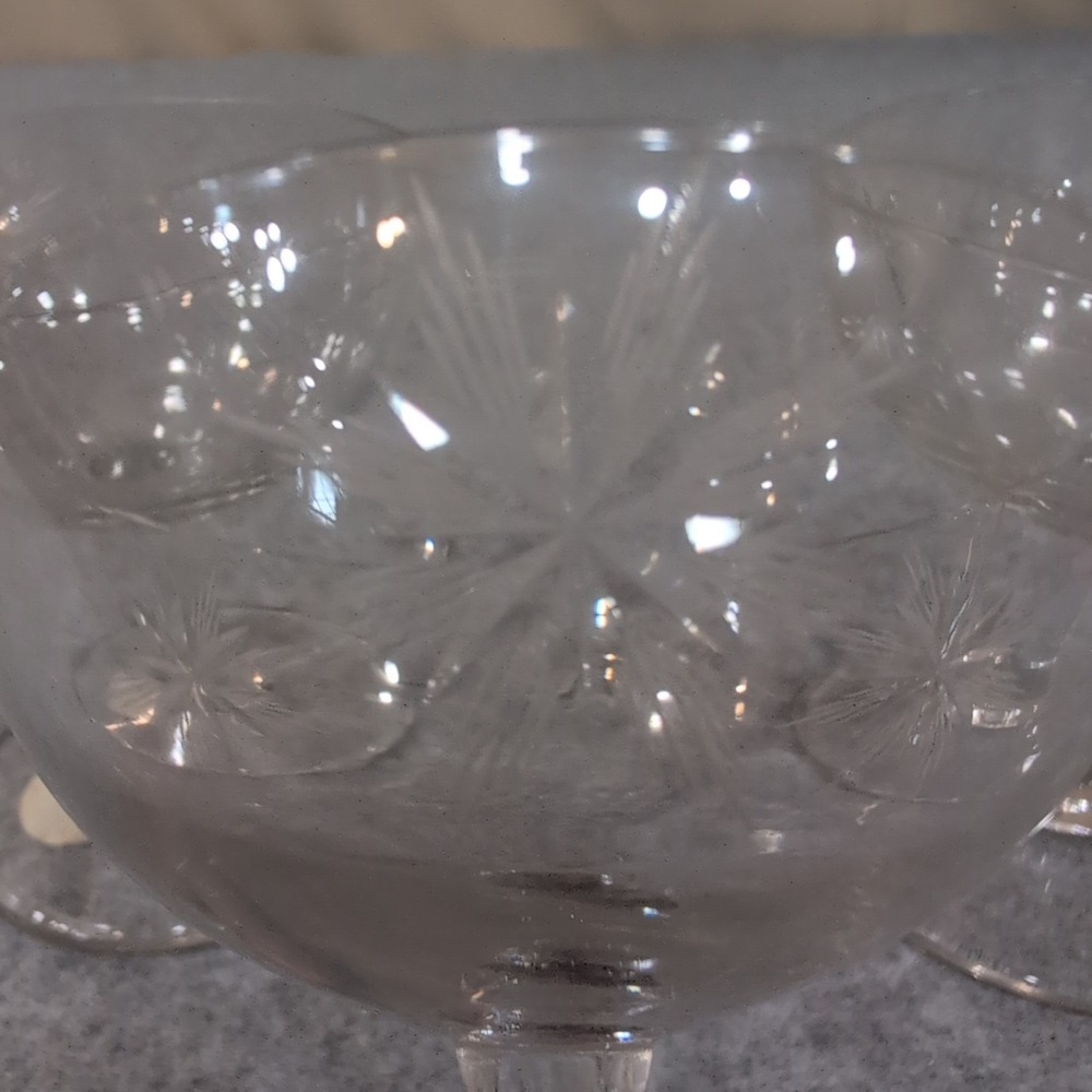 3 Cristal d'Arques France Lead Crystal Starburst Etched Champ. Sherbet Glasses - Picture 2 of 5